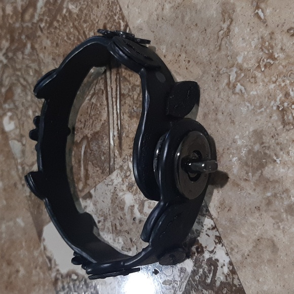 Coach Jewelry - Coach Black Leather Bracelet with Flowers NWOT
